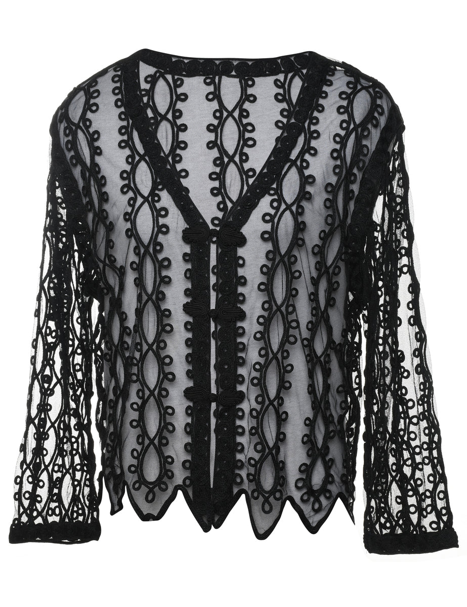 Women s Black Classic Lace Sheer Jacket Black L Beyond Retro