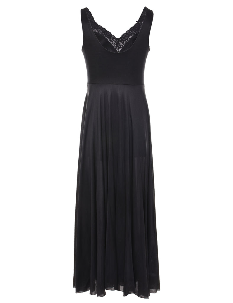 Black Classic Lace Trim Slip Dress - S