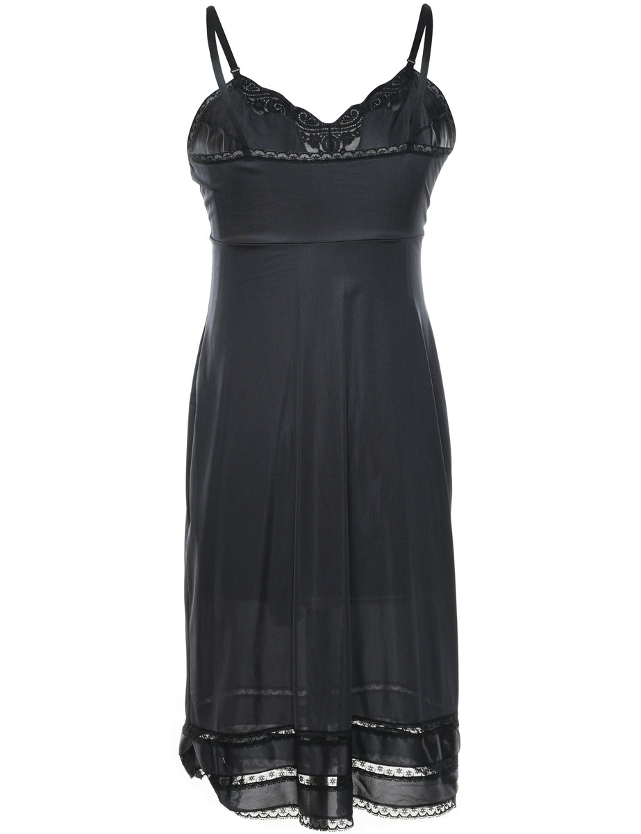 Women's Black Classic Lace Trim Slip Dress Black, M | Beyond Retro Women's Black Classic Lace Trim Slip Dress Black, M | Beyond Retro