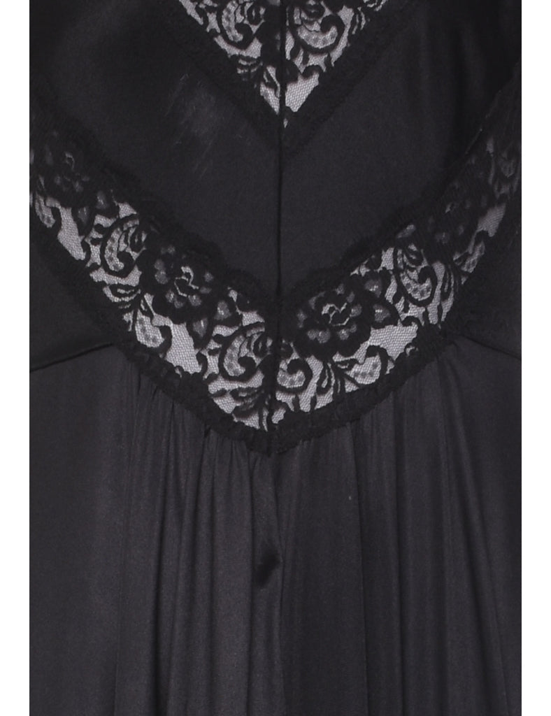 Black Classic Lace Trim Slip Dress - S