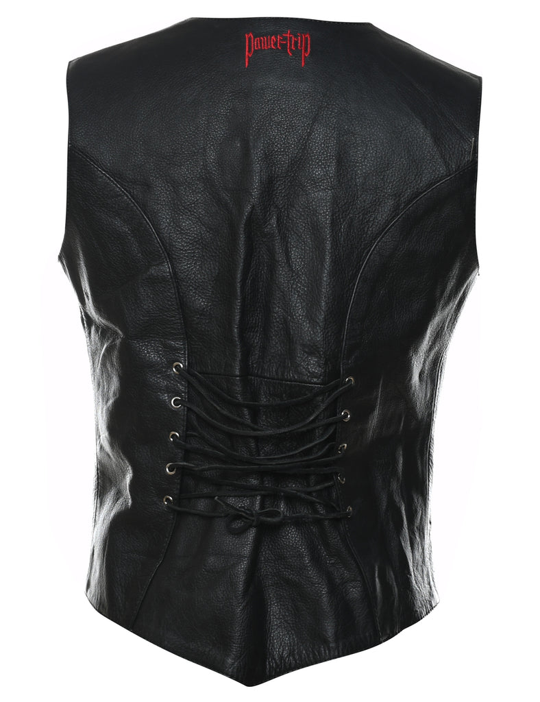 Black Classic Leather Waistcoat - S
