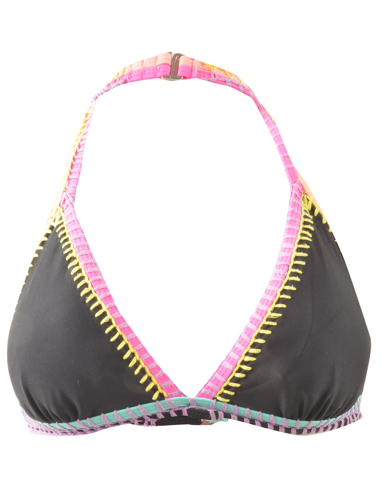 Black Contrast Stitch Y2K Bikini Top - M