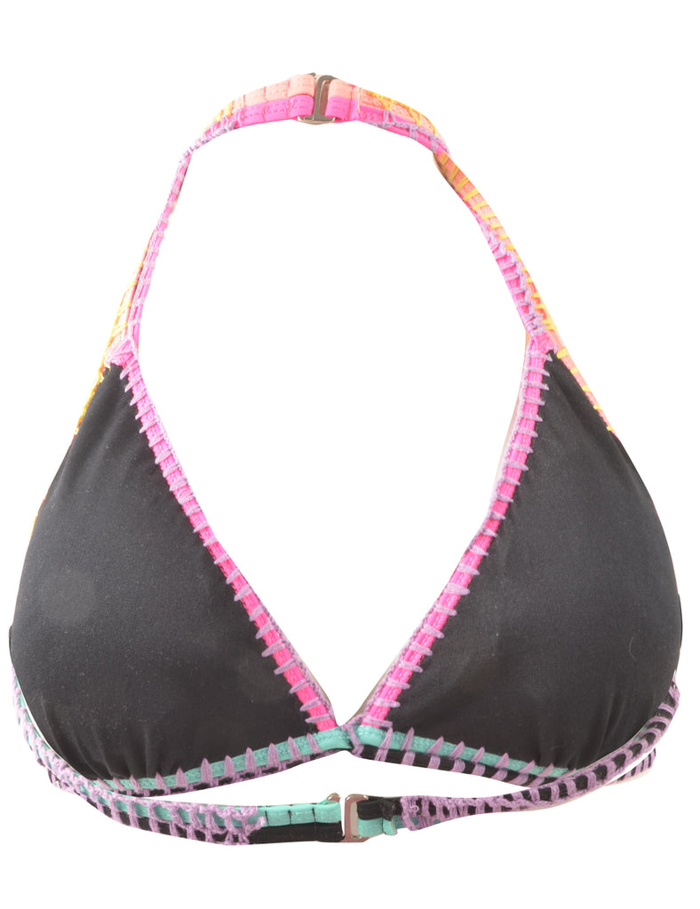 Black Contrast Stitch Y2K Bikini Top - M