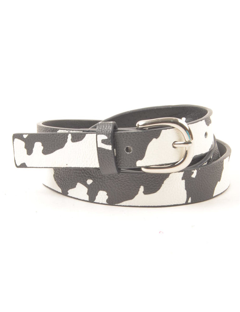 Black Cow Print Skinny Belt - L