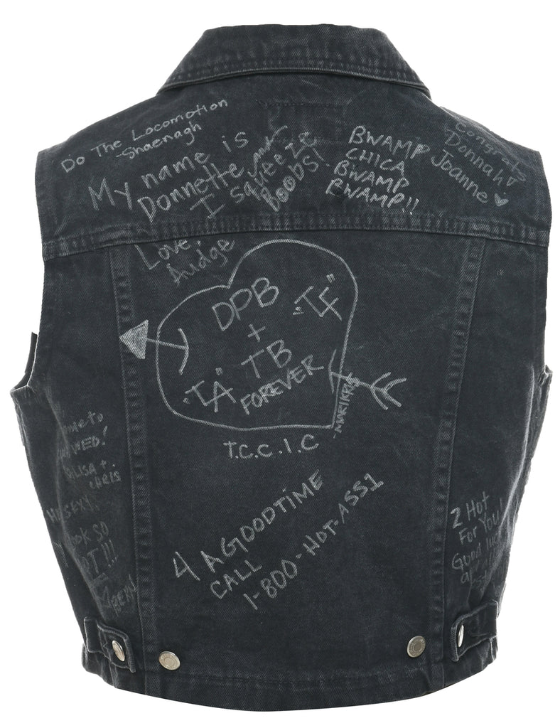 Black Denim Jacket Vest - M