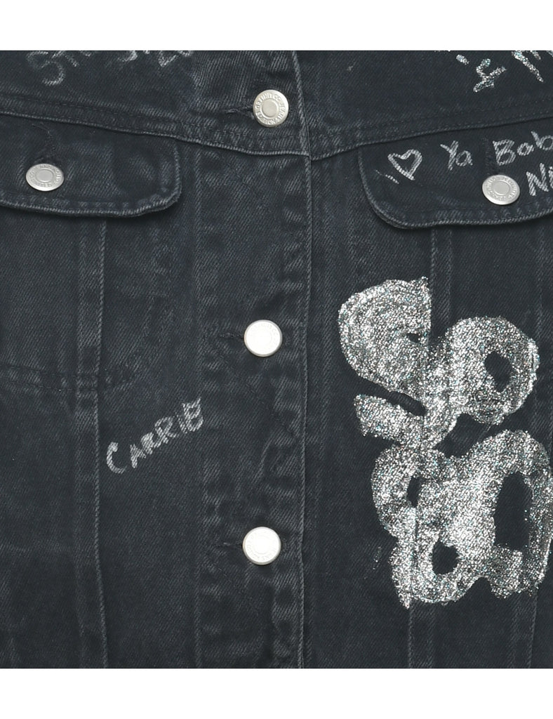 Black Denim Jacket Vest - M