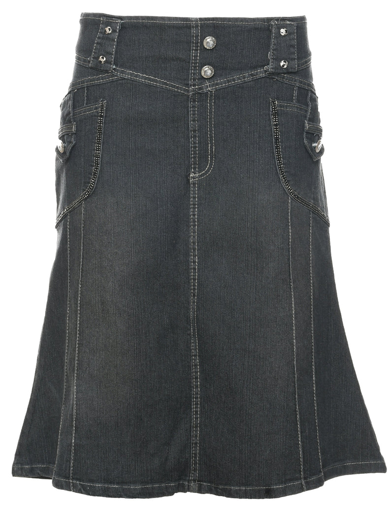 Black Denim Midi Skirt - M