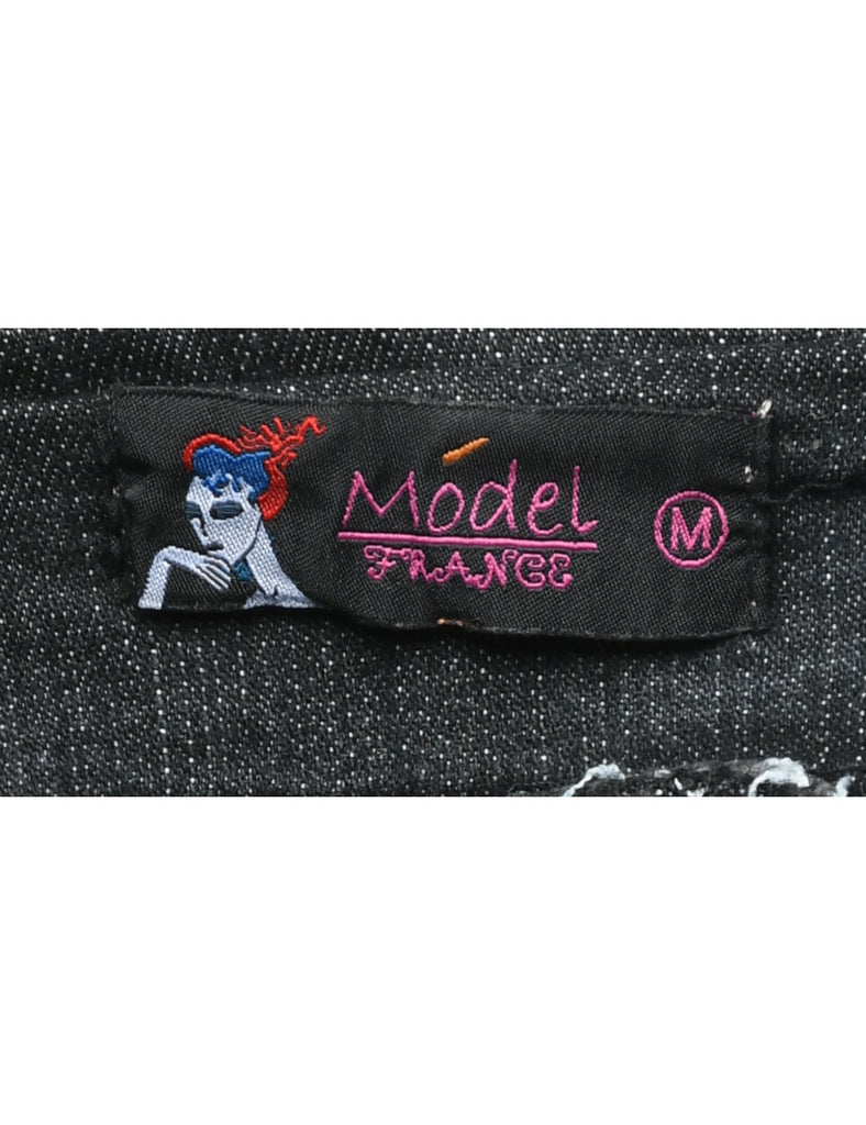 Black Denim Midi Skirt - M
