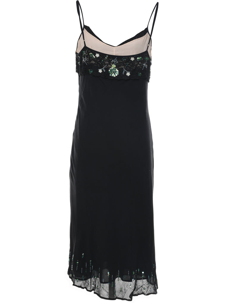 Black Embellished 1990s Evening Dress - L