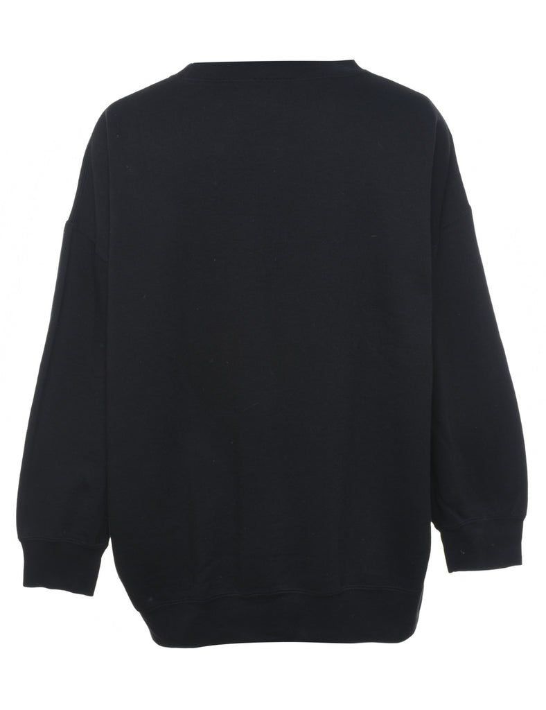 Black Embroidered Ski Design Sweatshirt - M