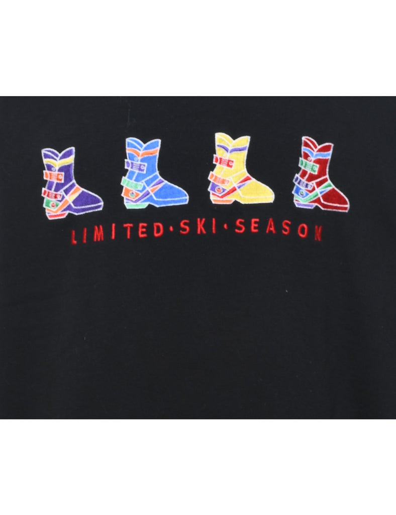 Black Embroidered Ski Design Sweatshirt - M