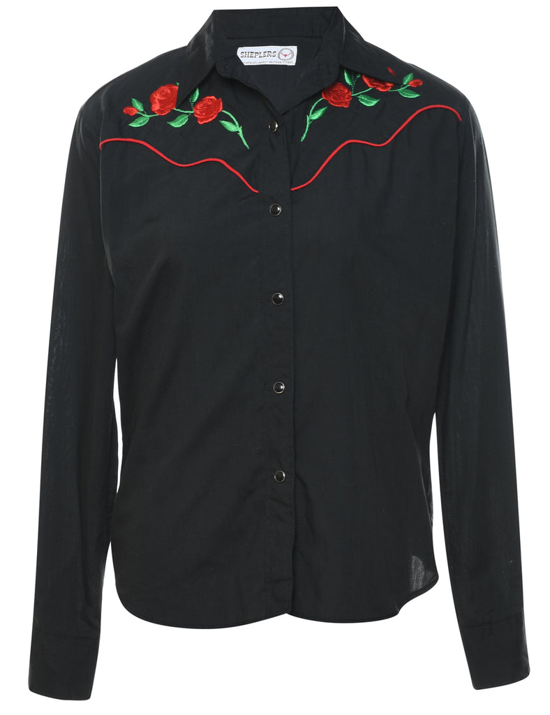Black Embroidered Yoke Western Shirt - M