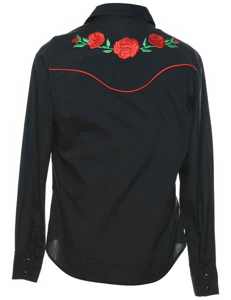 Black Embroidered Yoke Western Shirt - M
