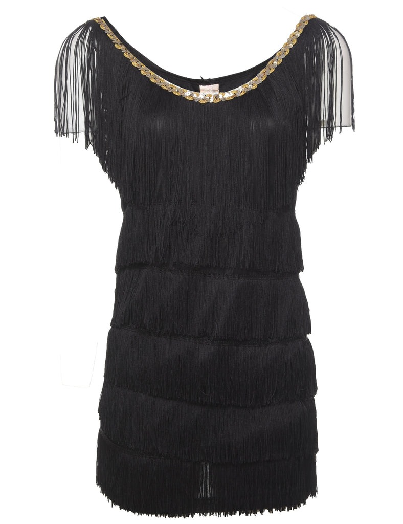 Black Evening Fringing Dress - S