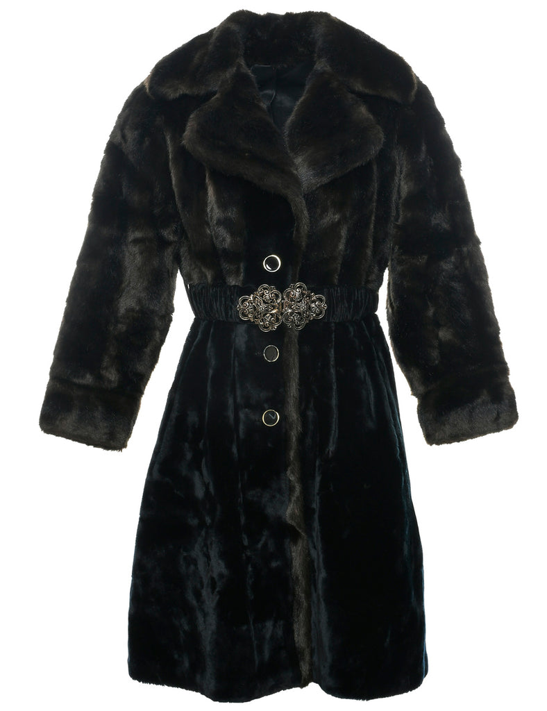 Black Faux Fur Coat - L