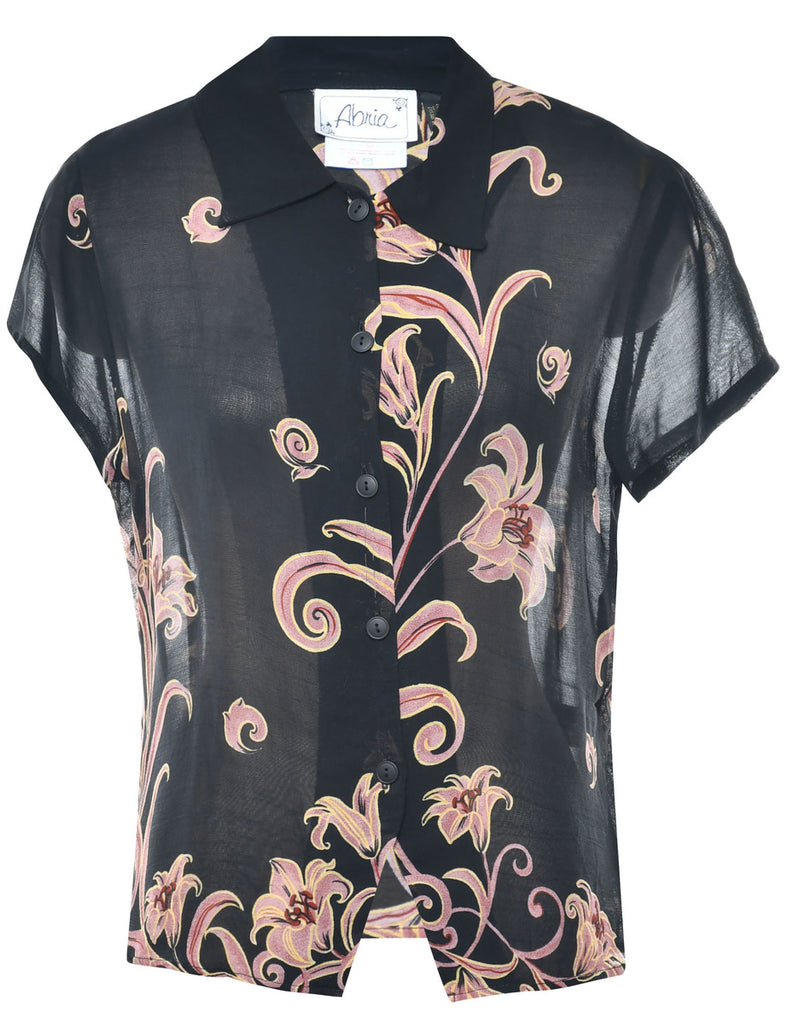 Black Floral Blouse - L