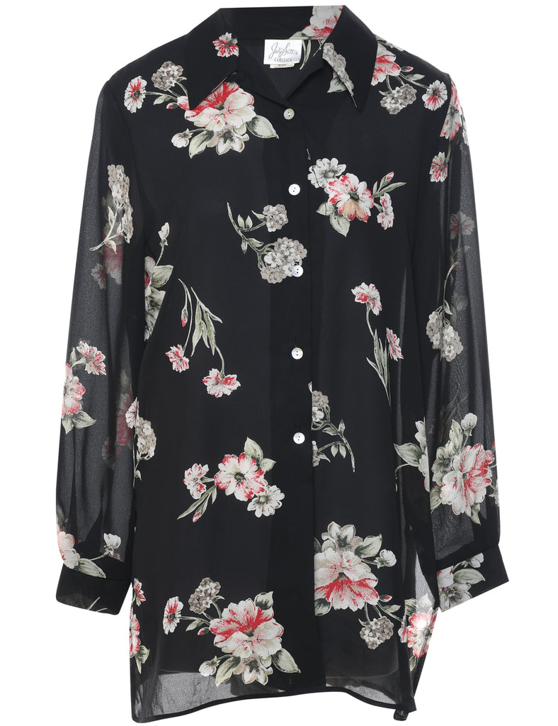 Black Floral Blouse - L