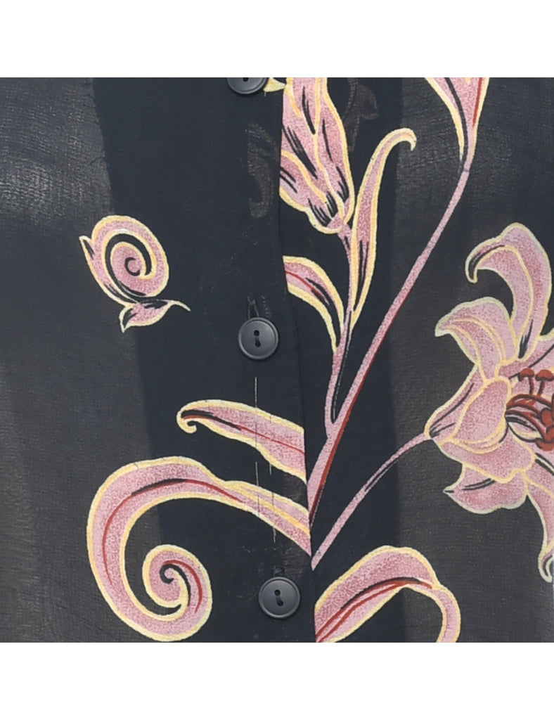 Black Floral Blouse - L