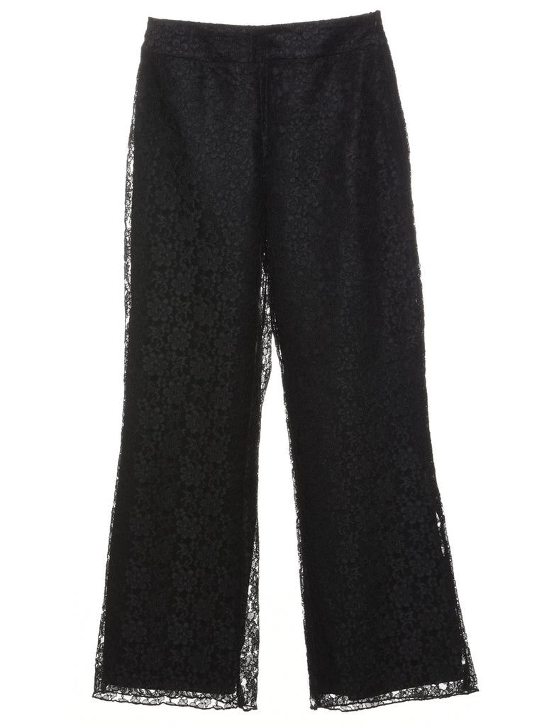 Black Floral Lace Trousers - W26 L32