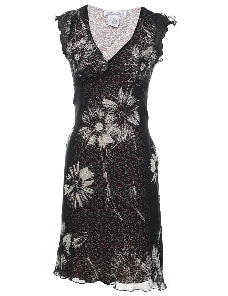 Black Floral Print Dress - S