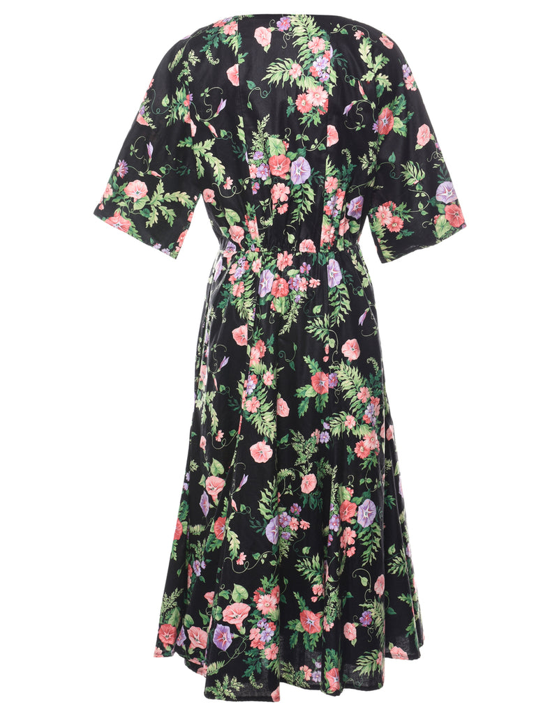 Black Floral Print Dress  - L