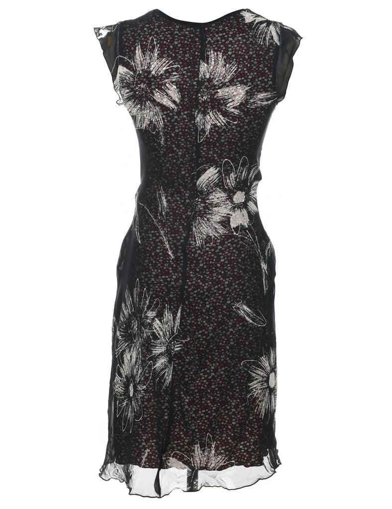 Black Floral Print Dress - S