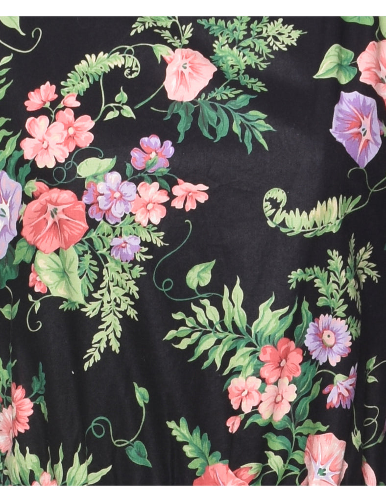 Black Floral Print Dress  - L