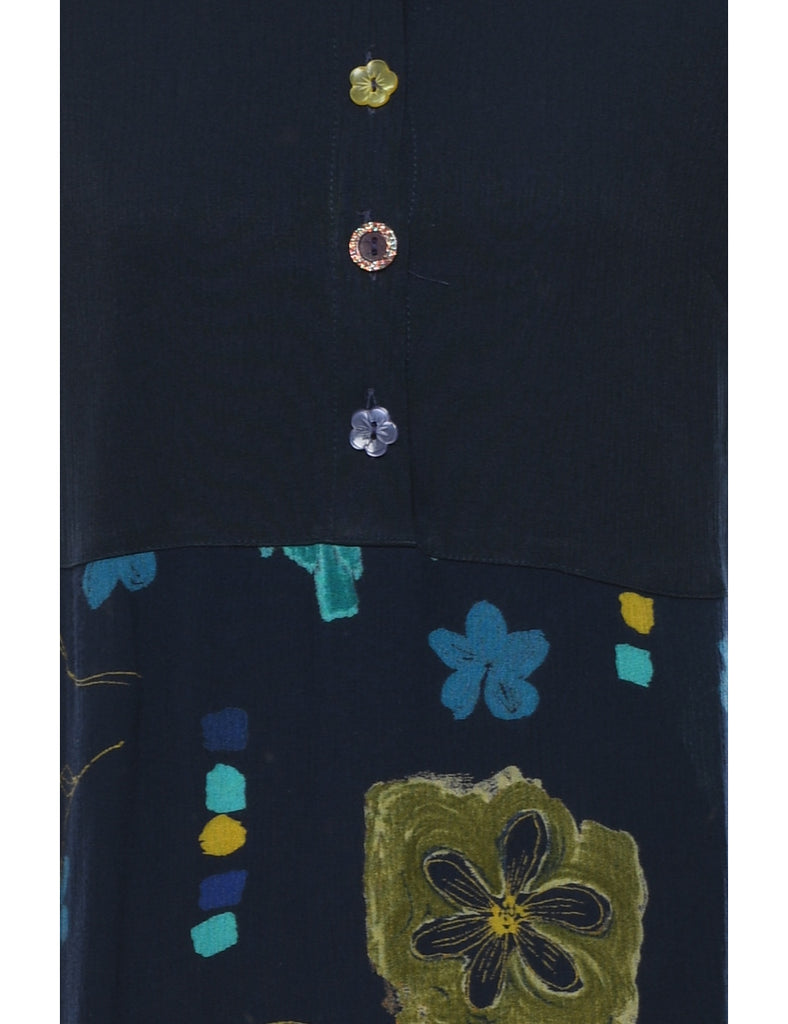 Black Floral Print Dress - M