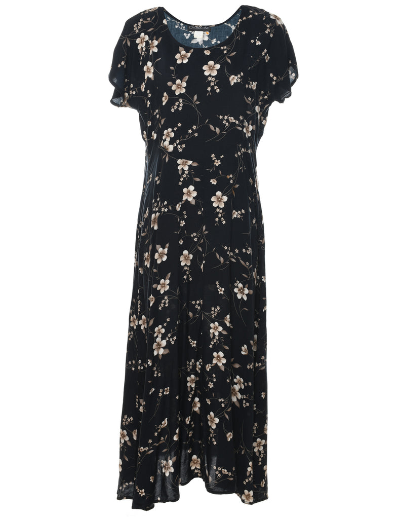 Black Floral Print Maxi Dress - L
