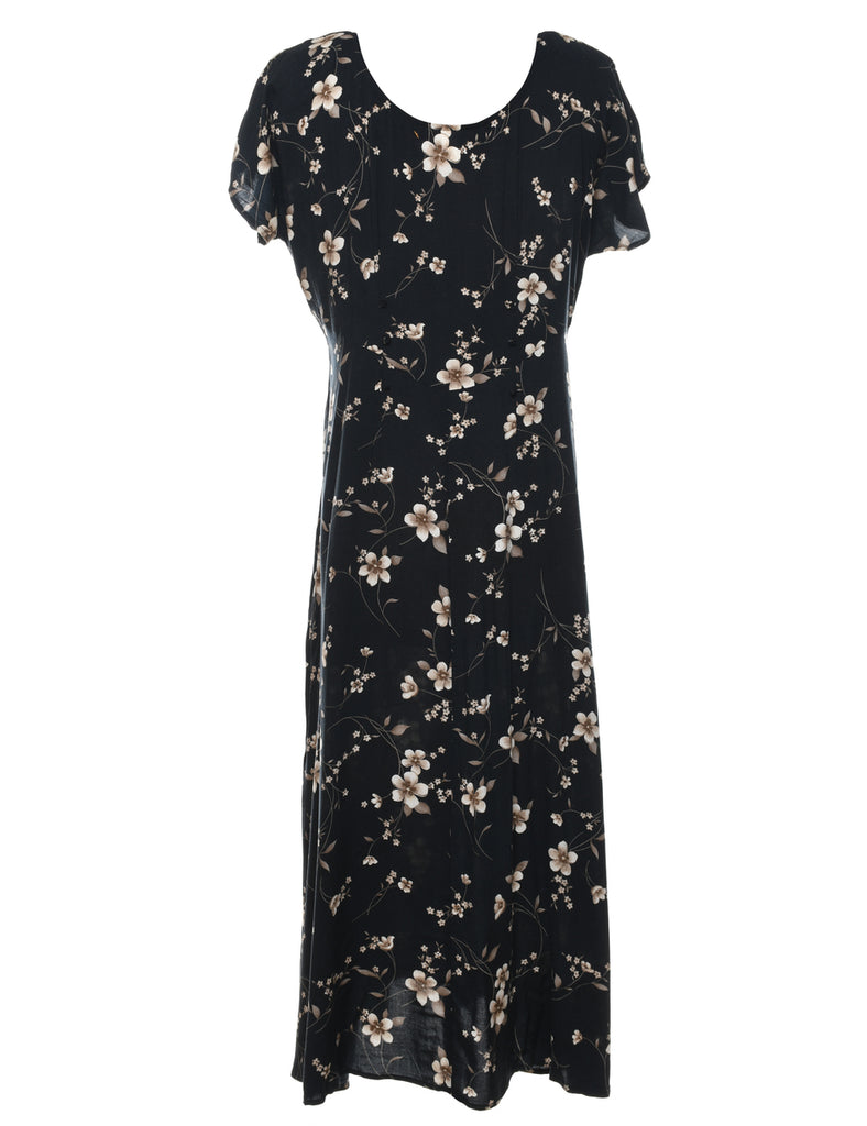 Black Floral Print Maxi Dress - L