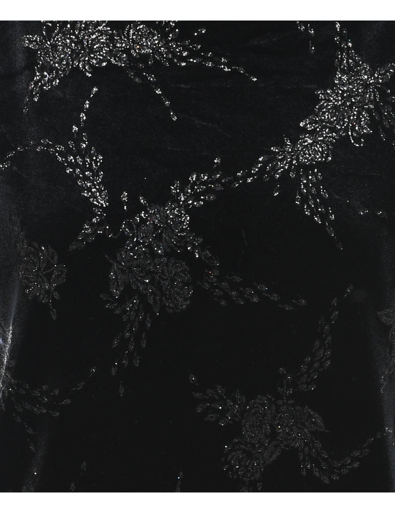 Black Floral Velvet Evening Top - M