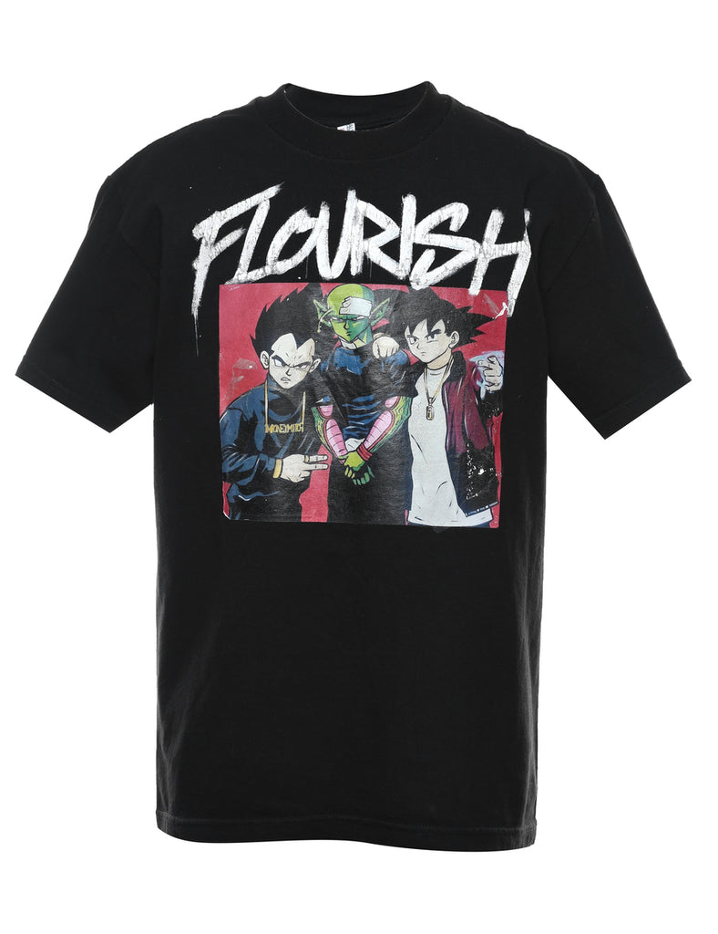 Black Flourish Printed T-shirt - M