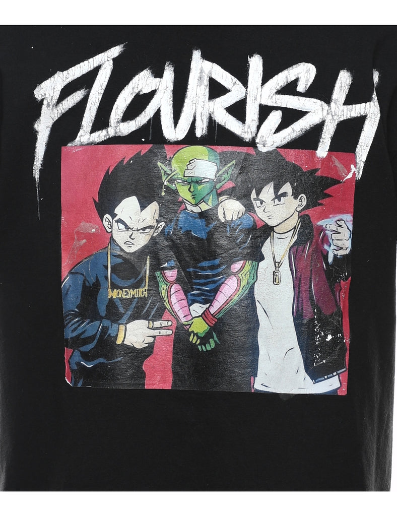 Black Flourish Printed T-shirt - M