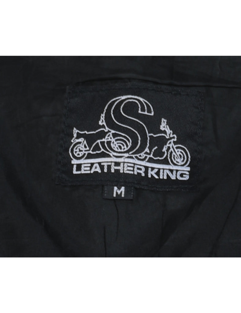 Black Fringed Leather Waistcoat - M