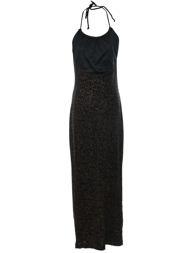 Black & Gold Beaded Sparkly Finish Evening Dress - S