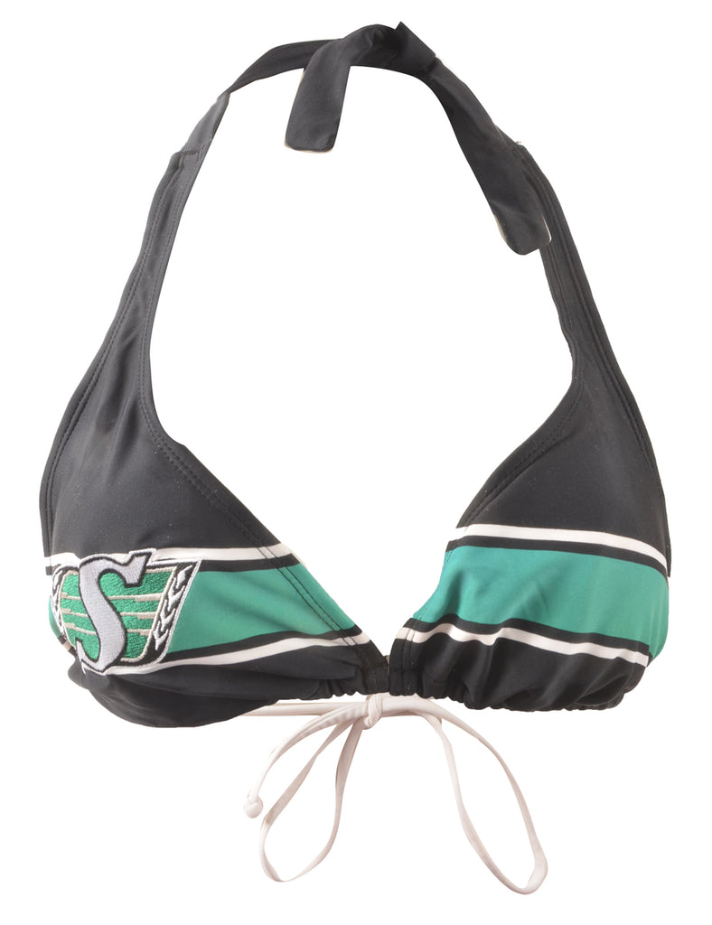 Black & Green CFL Design Strappy Bikini Top - L