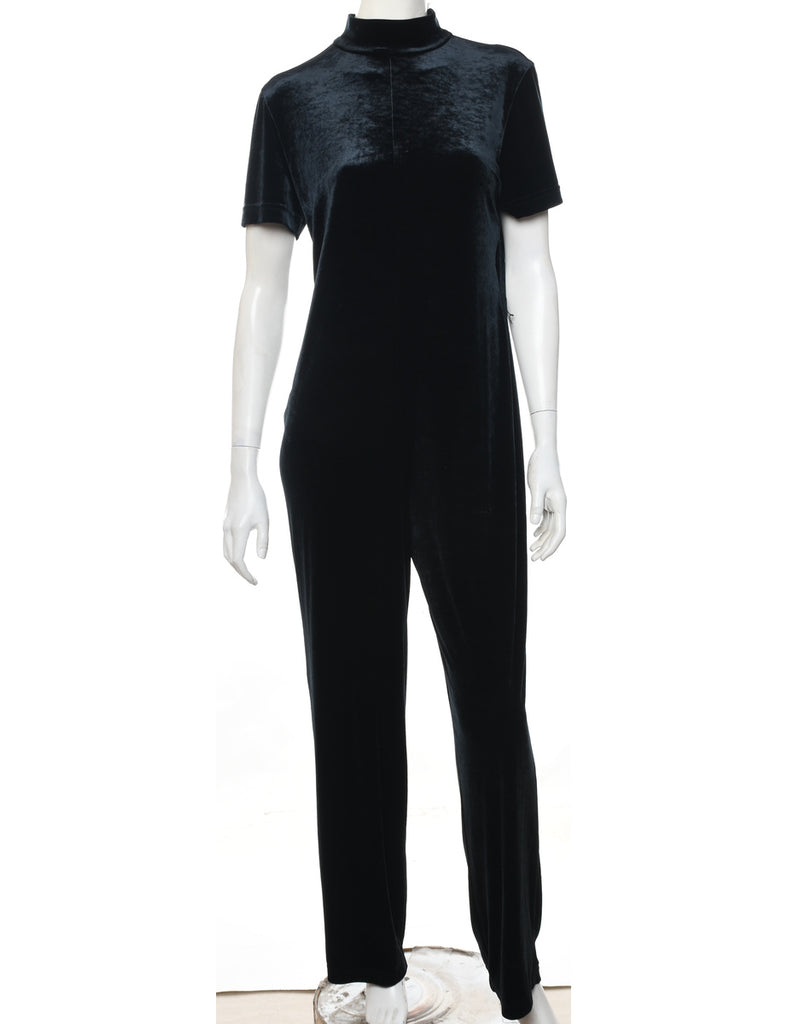 Black High Neck Classic Velour Jumpsuit  - M