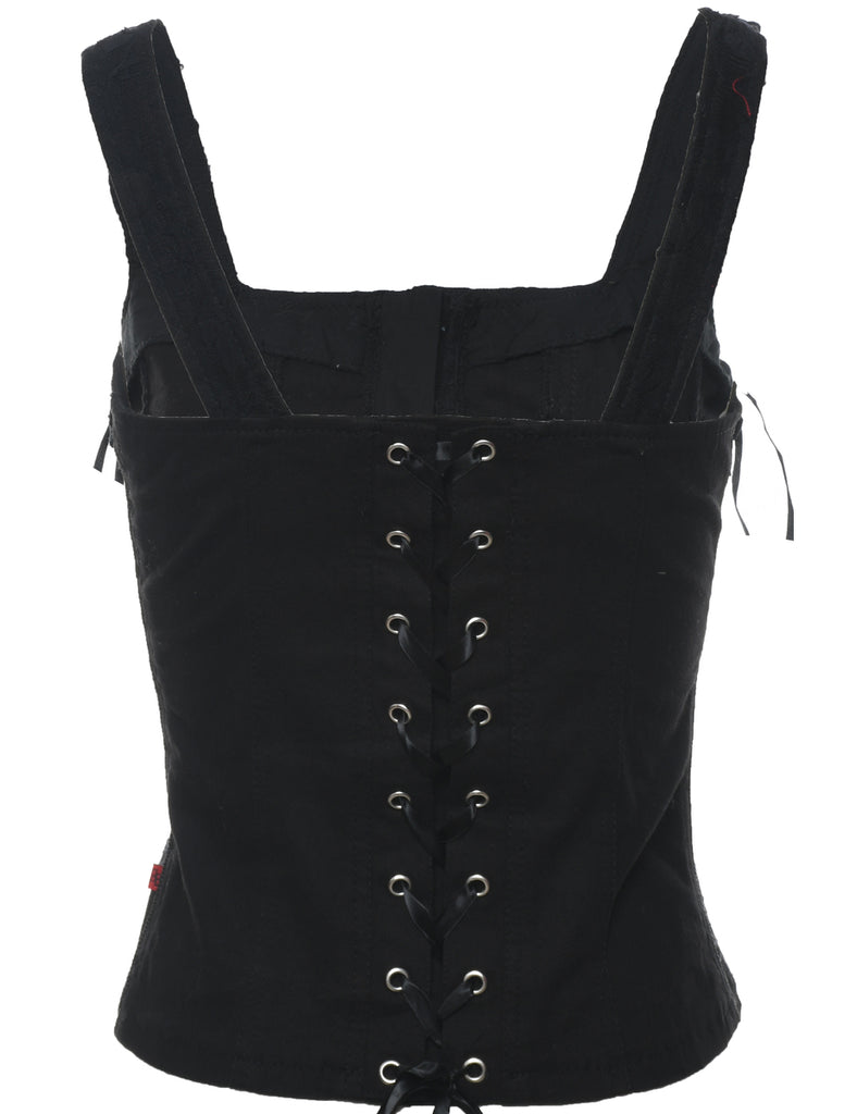 Black Lace Floral Print Corset - M