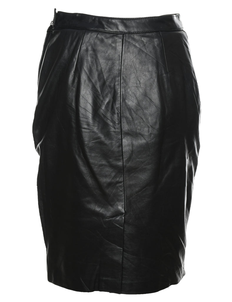 Black Leather Pencil Skirt - S