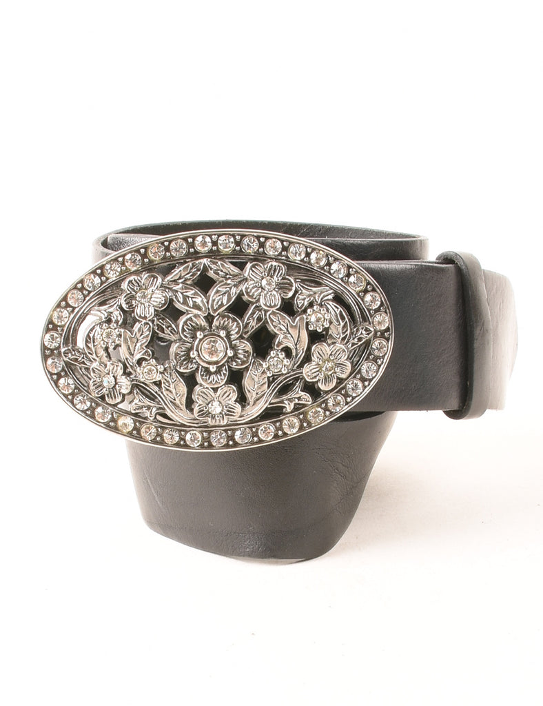 Black Leather Studded Western Belt - L