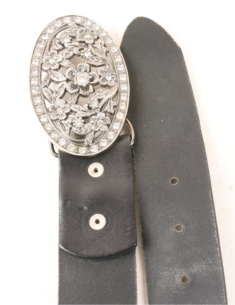 Black Leather Studded Western Belt - L