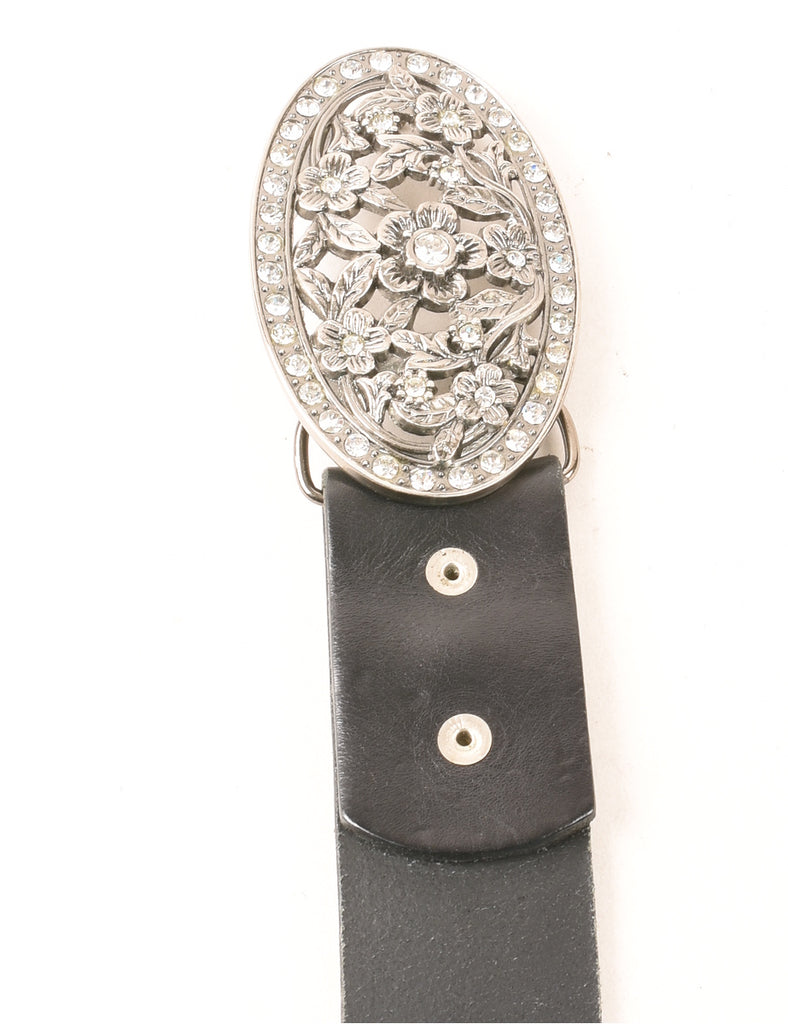 Black Leather Studded Western Belt - L