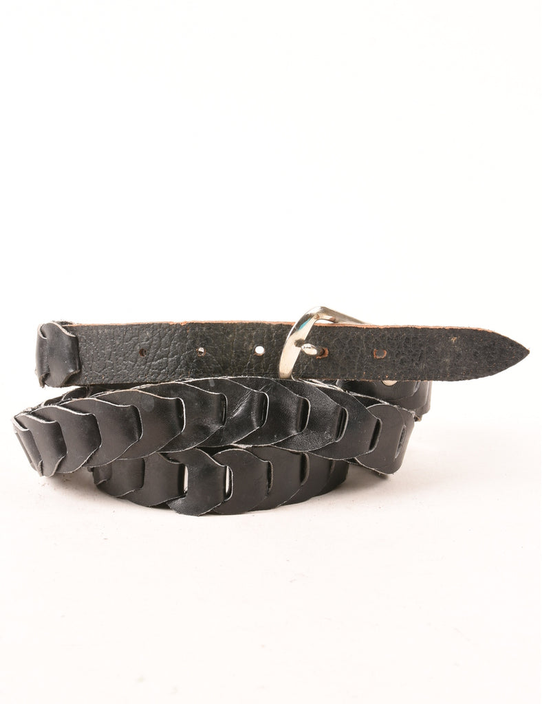 Black Leather Woven Belt - M