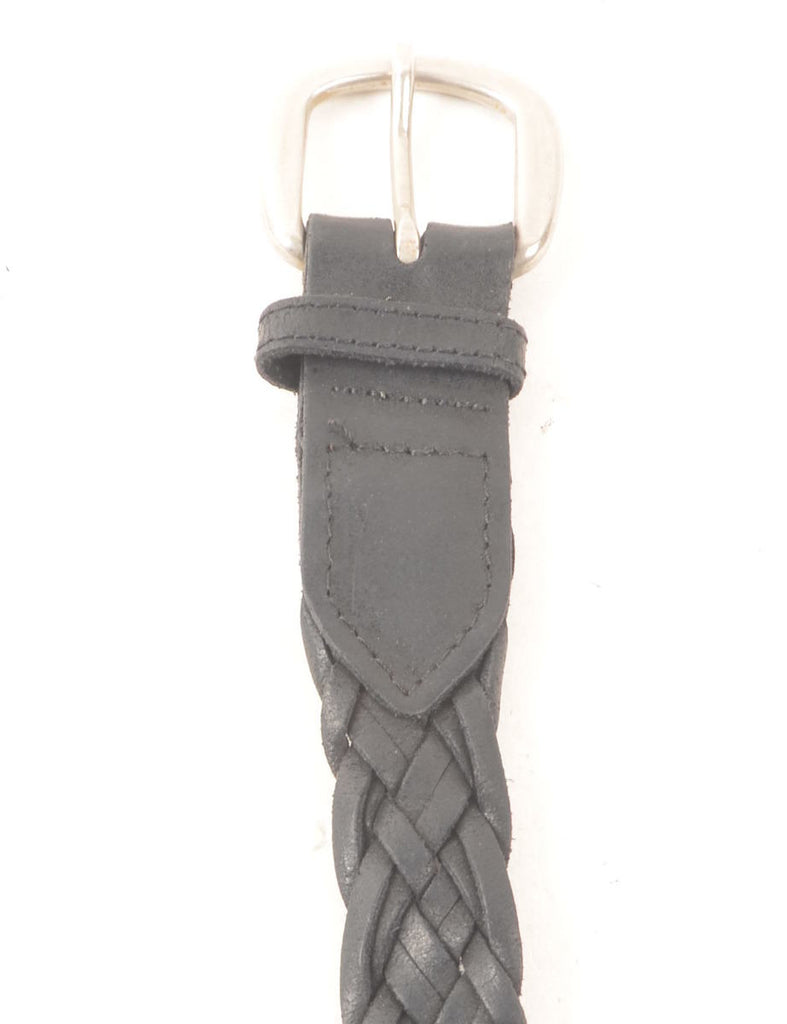 Black Leather Woven Belt - L