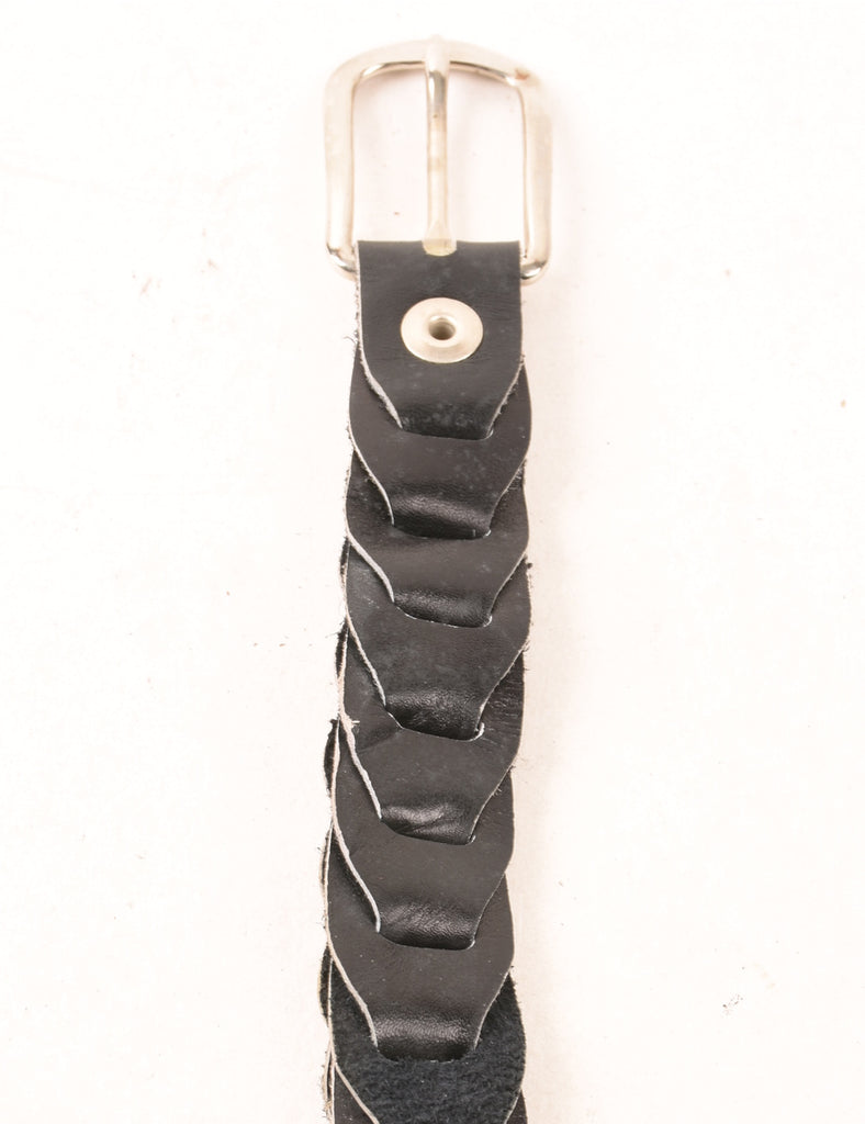 Black Leather Woven Belt - M
