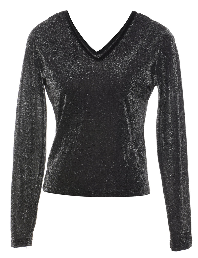 Black Metallic Evening Top - M