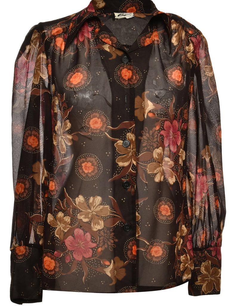 Black & Orange Sheer Dagger Collar Shirt - M