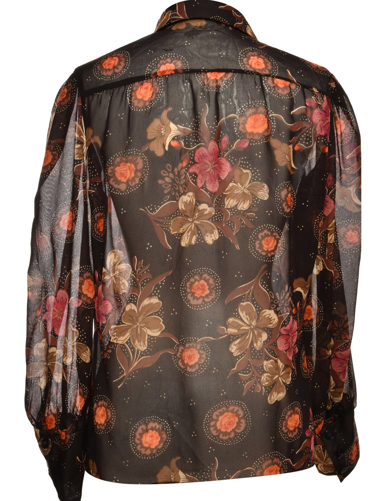 Black & Orange Sheer Dagger Collar Shirt - M