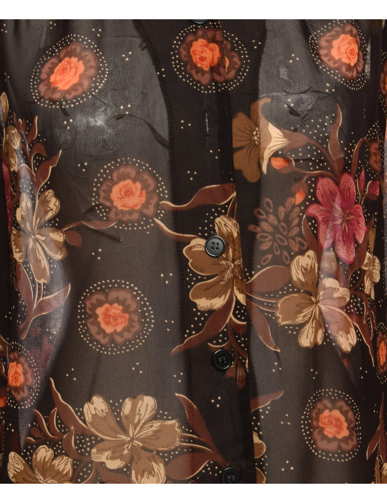 Black & Orange Sheer Dagger Collar Shirt - M