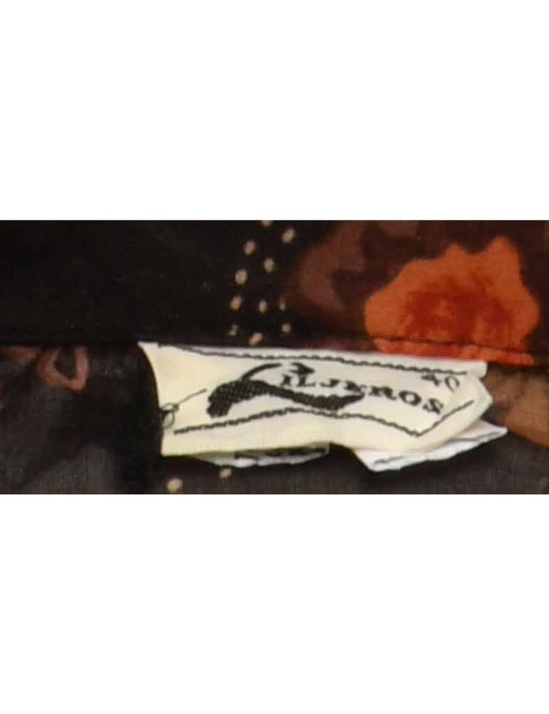 Black & Orange Sheer Dagger Collar Shirt - M